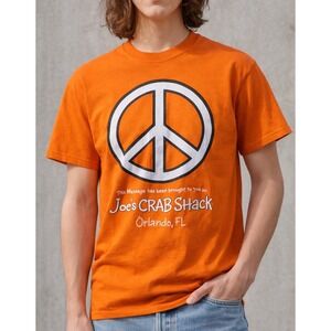 Vintage Joe's Crab Shack Peace Love & Crabs T-Shirt Orange S Y2K Orlando Florida